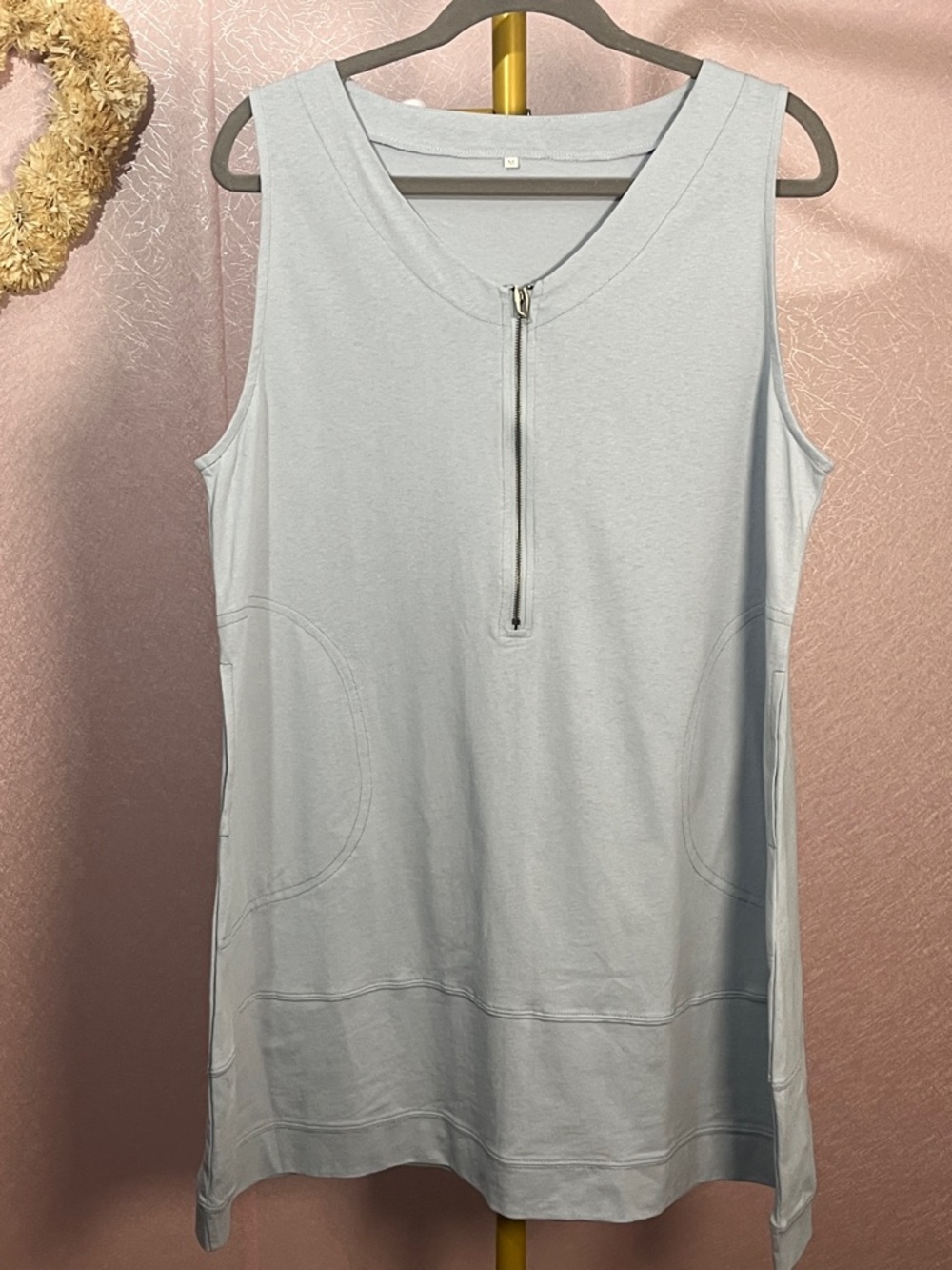 Sleeveless Light Blue Zip-Front Mini Dress